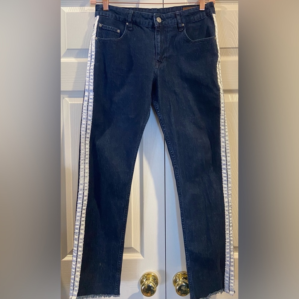 Women's ASOS DESIGN Super Skinny Jeans W/ White Stripe -Size  32x32- Blue/White